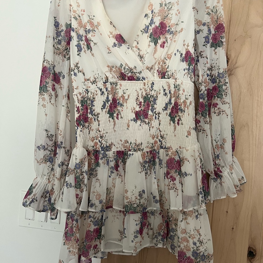 Lena Cream Ruffled Long Sleeve Dress
